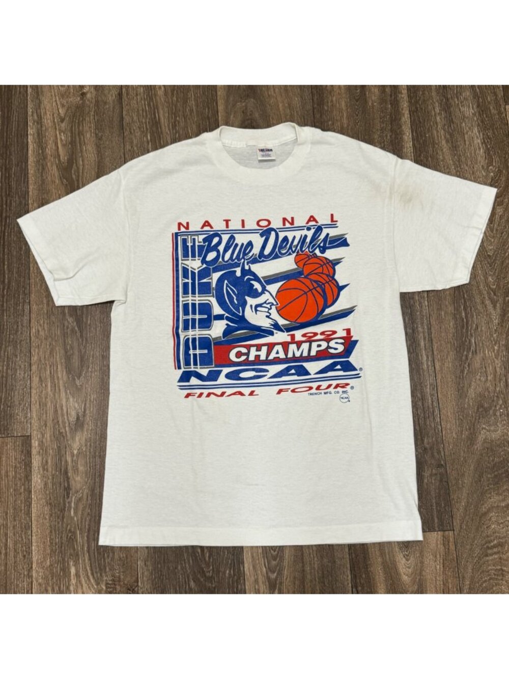 VTG Duke Blue Devils Basketball NCAA 1991 Final Four Champs Shirt Men's L White